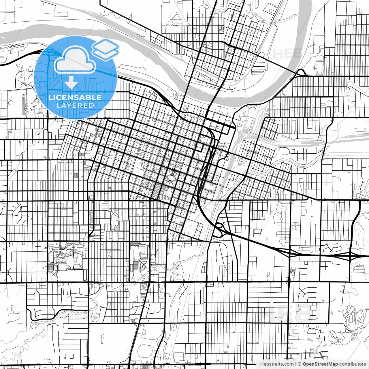 Layered PDF map of Topeka, Kansas, United States