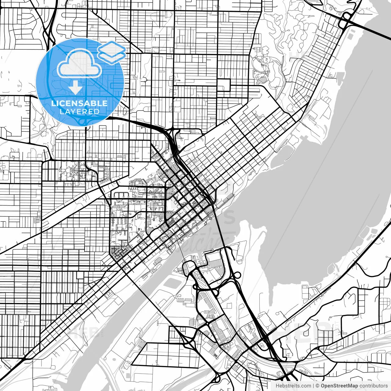 Layered PDF map of Peoria, Illinois, United States