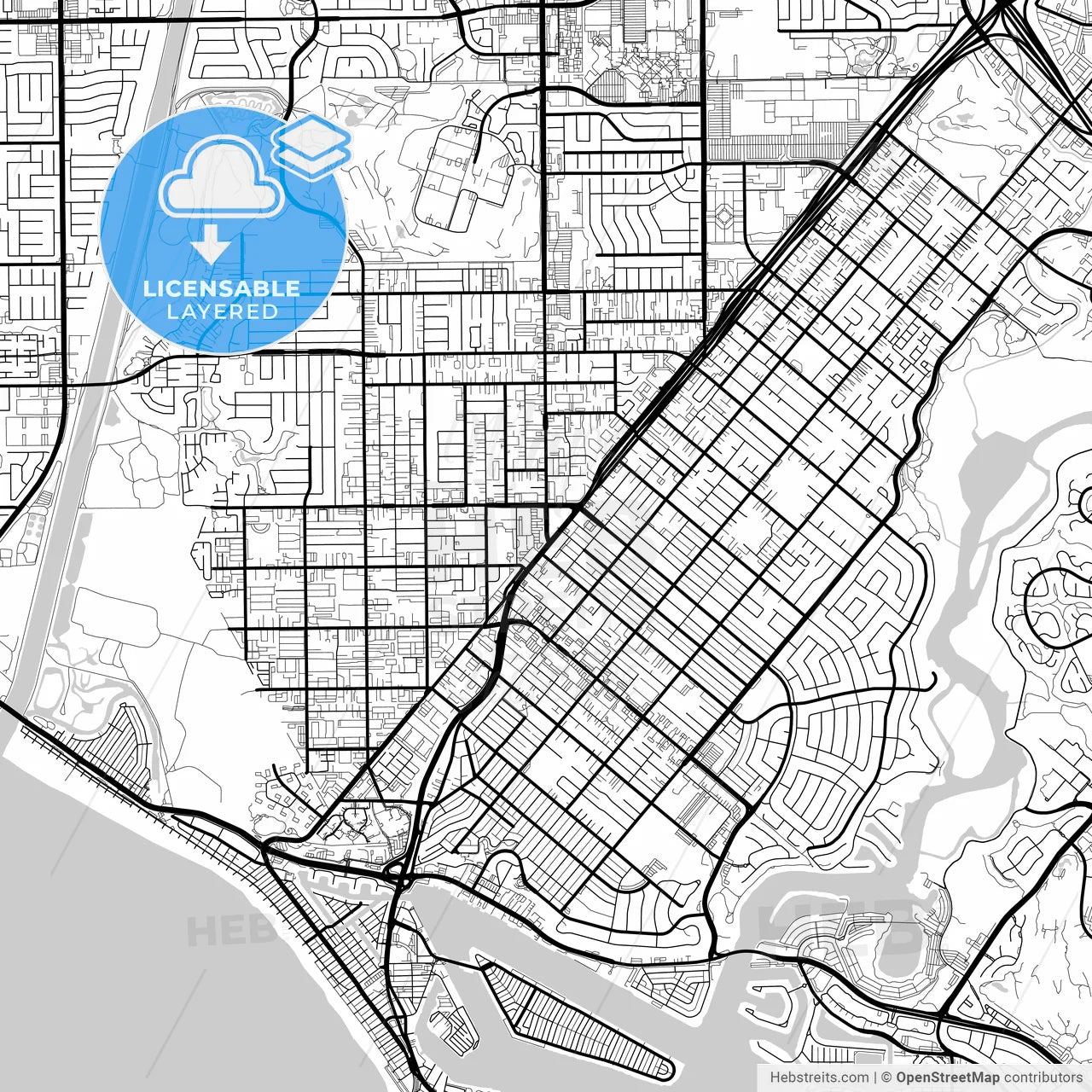 Layered PDF map of Costa Mesa, California, United States