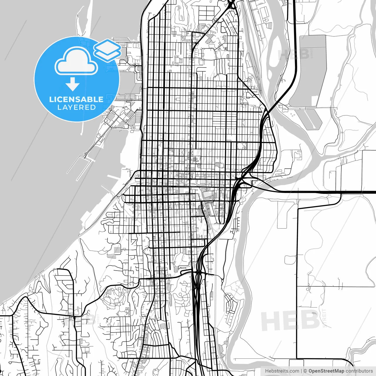 Layered PDF map of Everett, Washington, United States