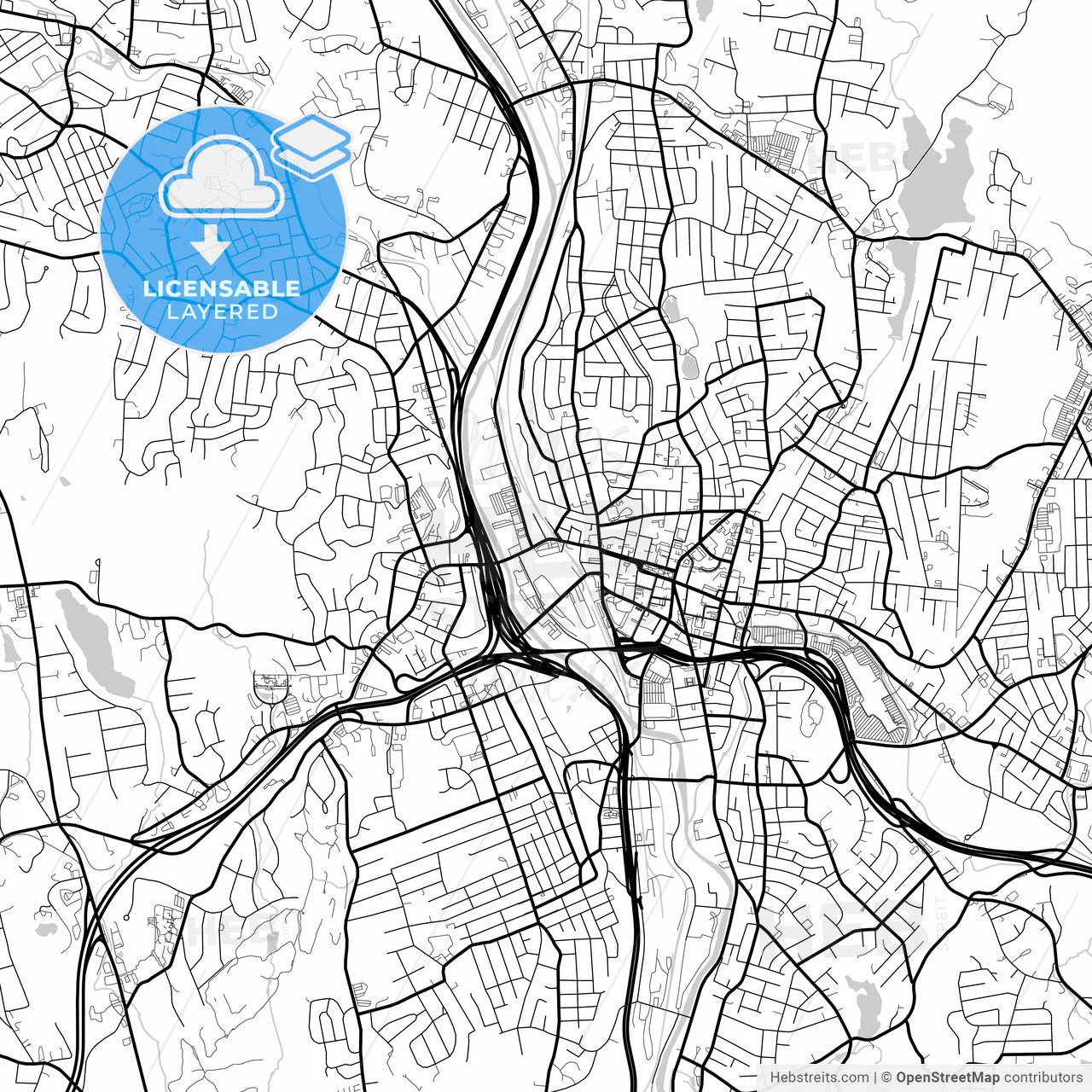 Layered PDF map of Waterbury, Connecticut, United States