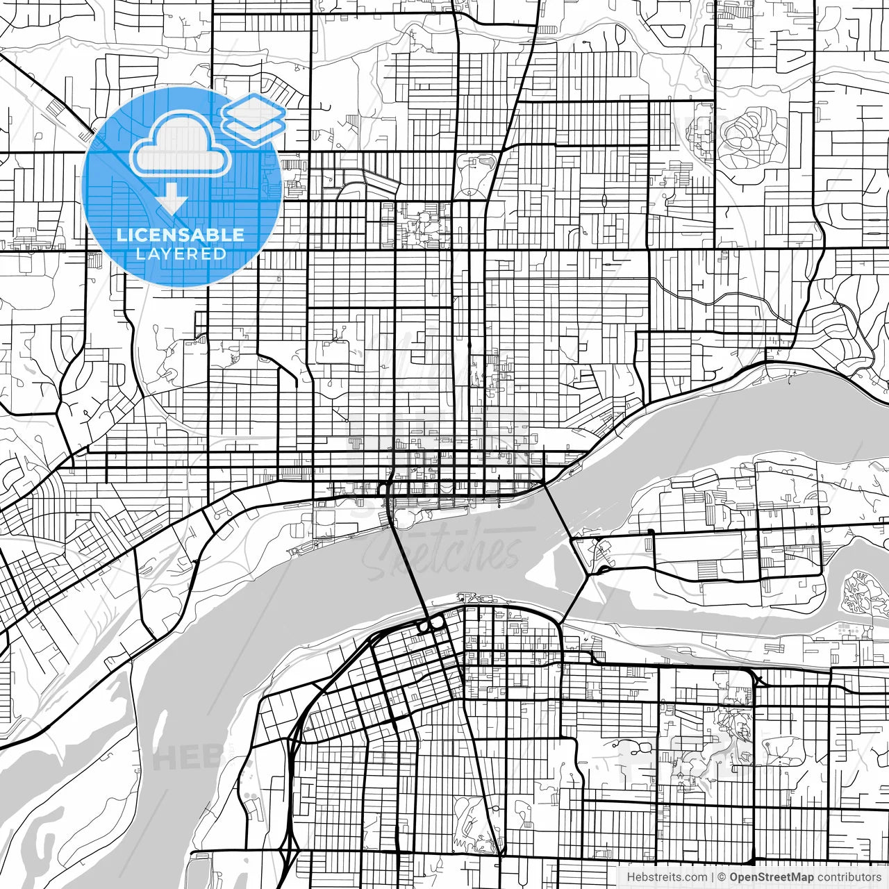 Layered PDF map of Davenport, Iowa, United States