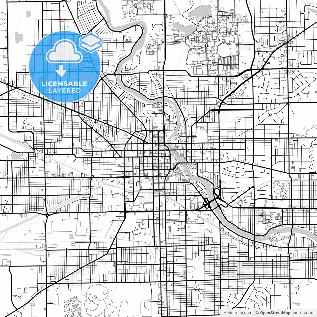 Layered PDF map of South Bend, Indiana, United States