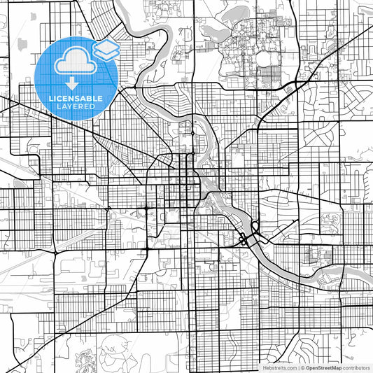Layered PDF map of South Bend, Indiana, United States