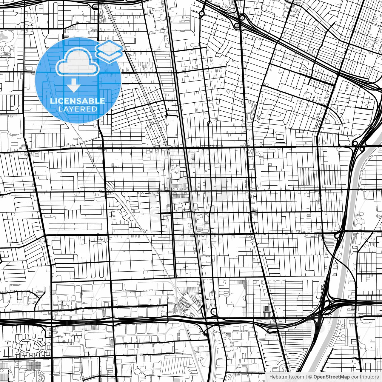Layered PDF map of Compton, California, United States