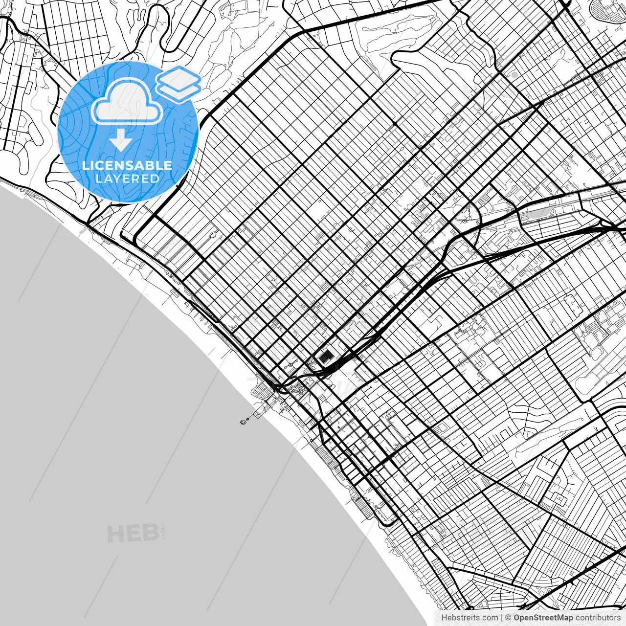 Layered PDF map of Santa Monica, California, United States