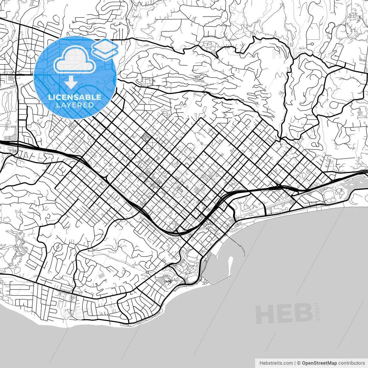 Layered PDF map of Santa Barbara, California, United States
