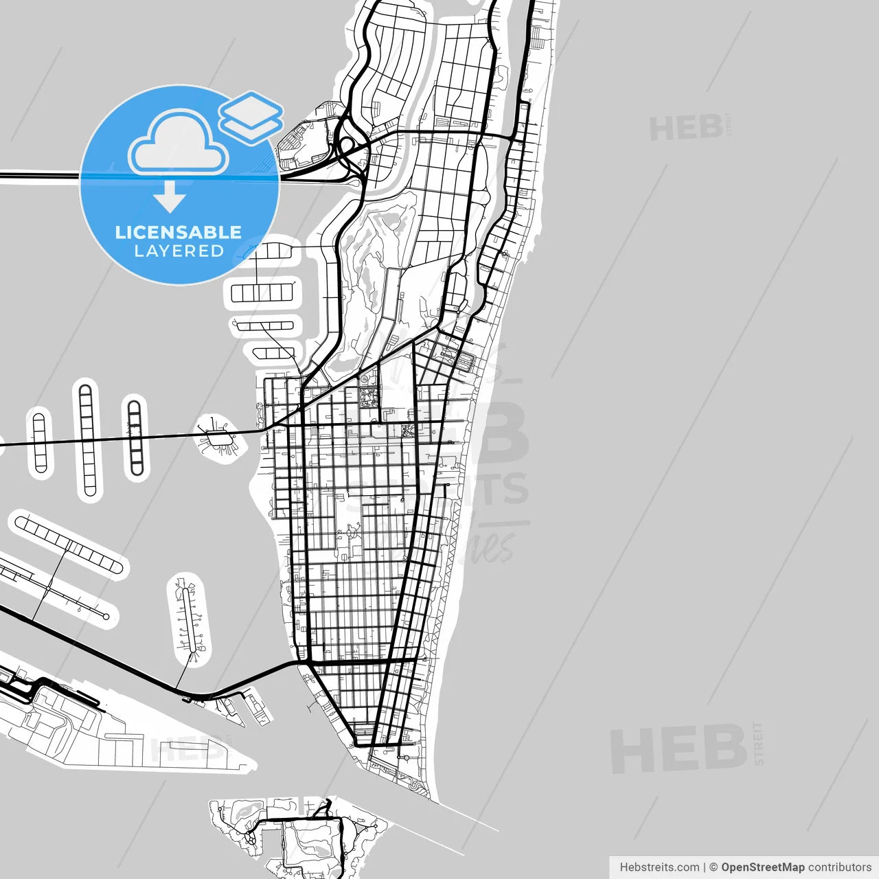 Layered PDF map of Miami Beach, Florida, United States