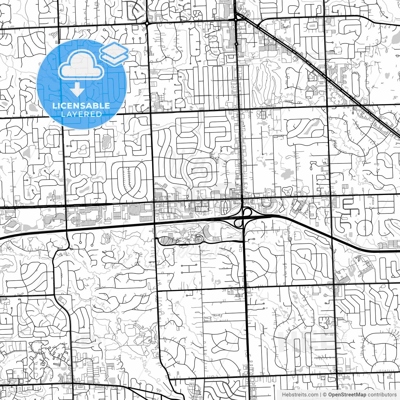 Layered PDF map of Farmington Hills, Michigan, United States