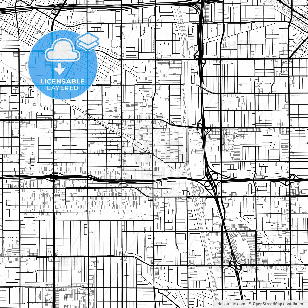 Layered PDF map of Bellflower, California, United States