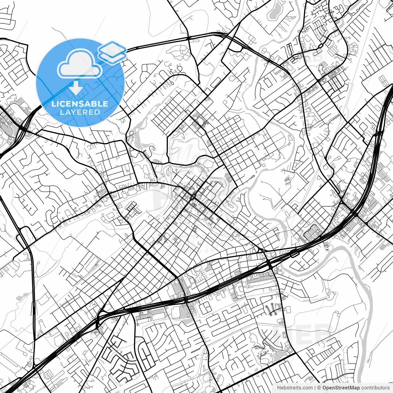Layered PDF map of New Braunfels, Texas, United States