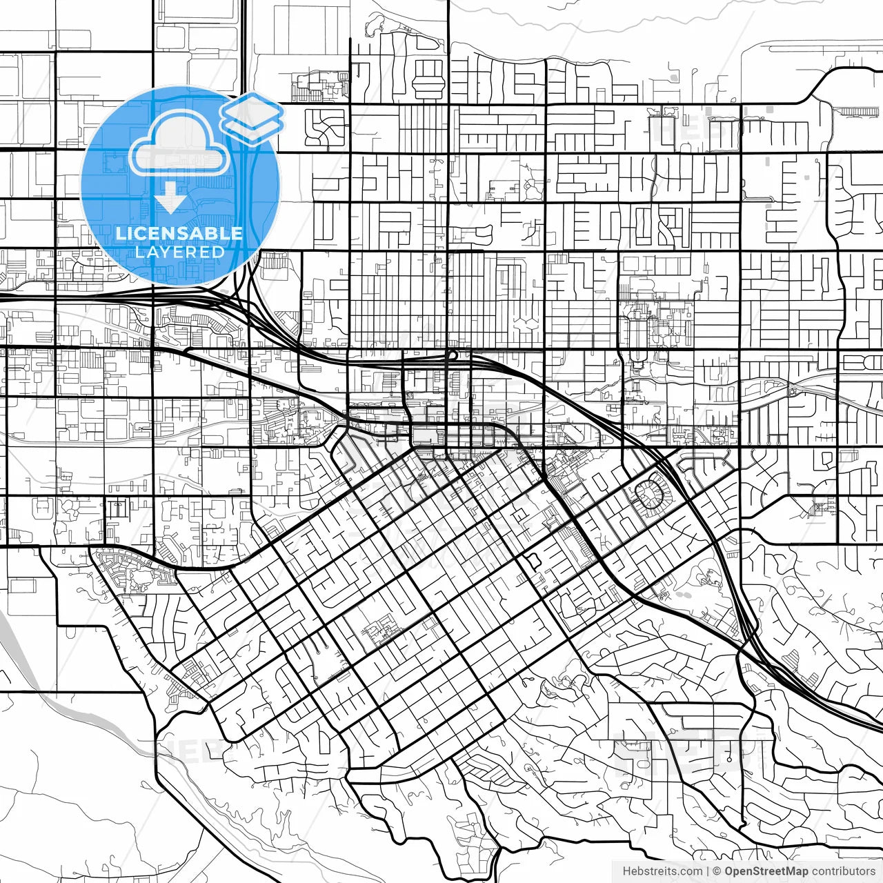 Layered PDF map of Redlands, California, United States