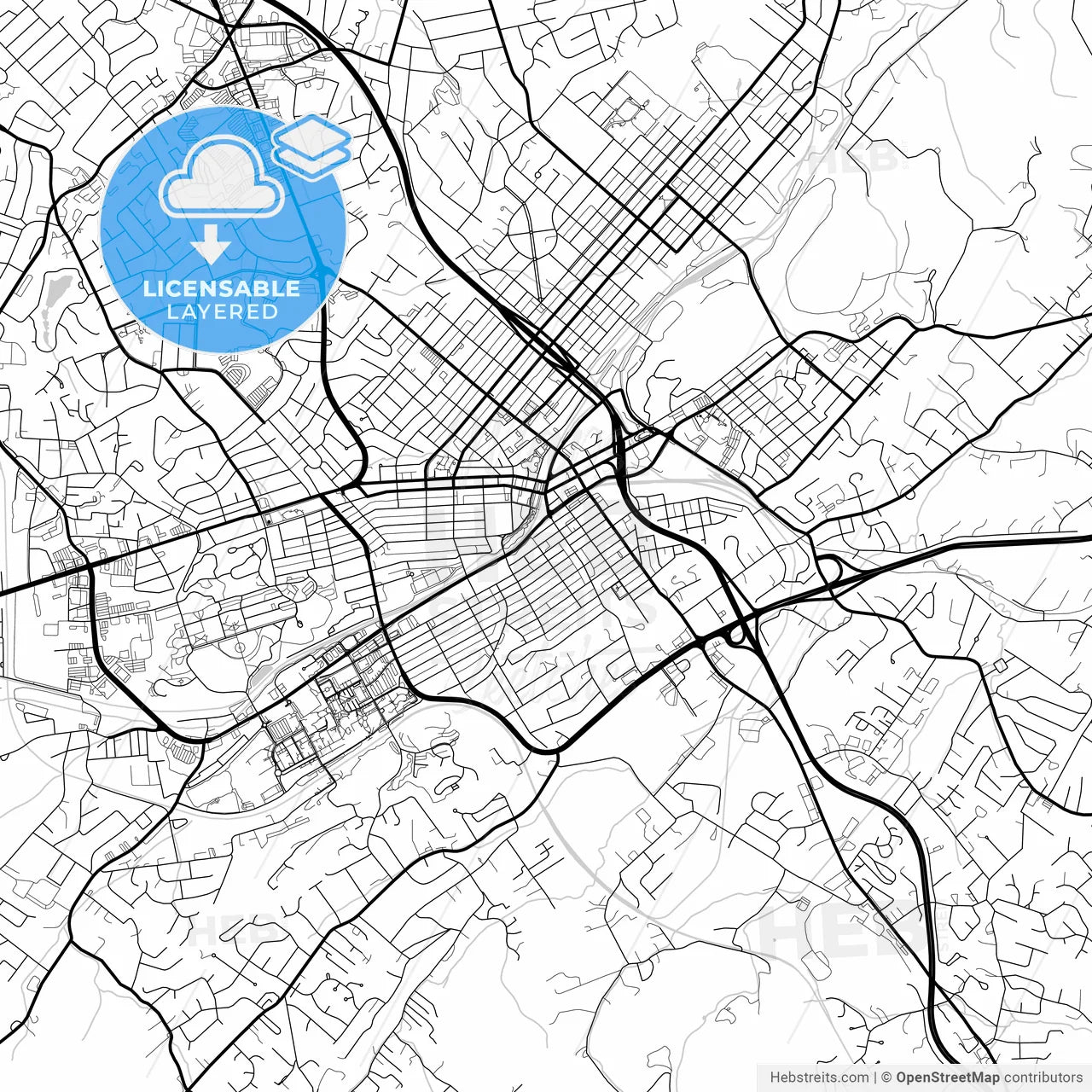 Layered PDF map of Johnson City, Tennessee, United States
