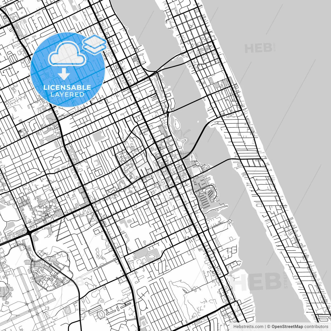 Layered PDF map of Daytona Beach, Florida, United States