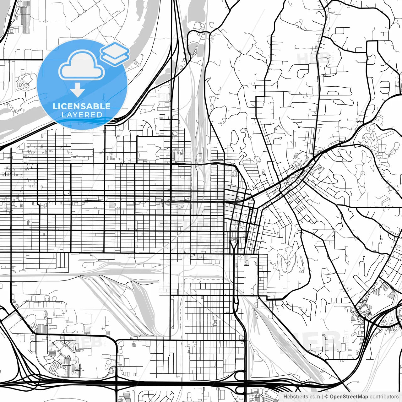 Layered PDF map of Council Bluffs, Iowa, United States