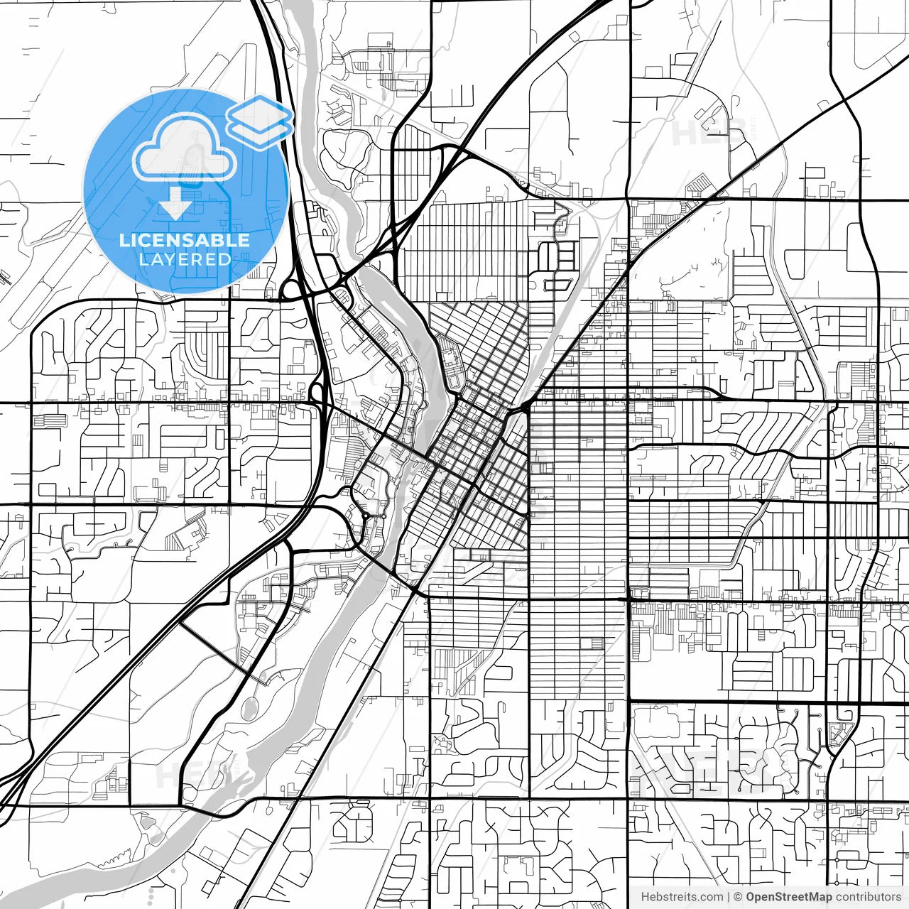 Layered PDF map of Idaho Falls, Idaho, United States
