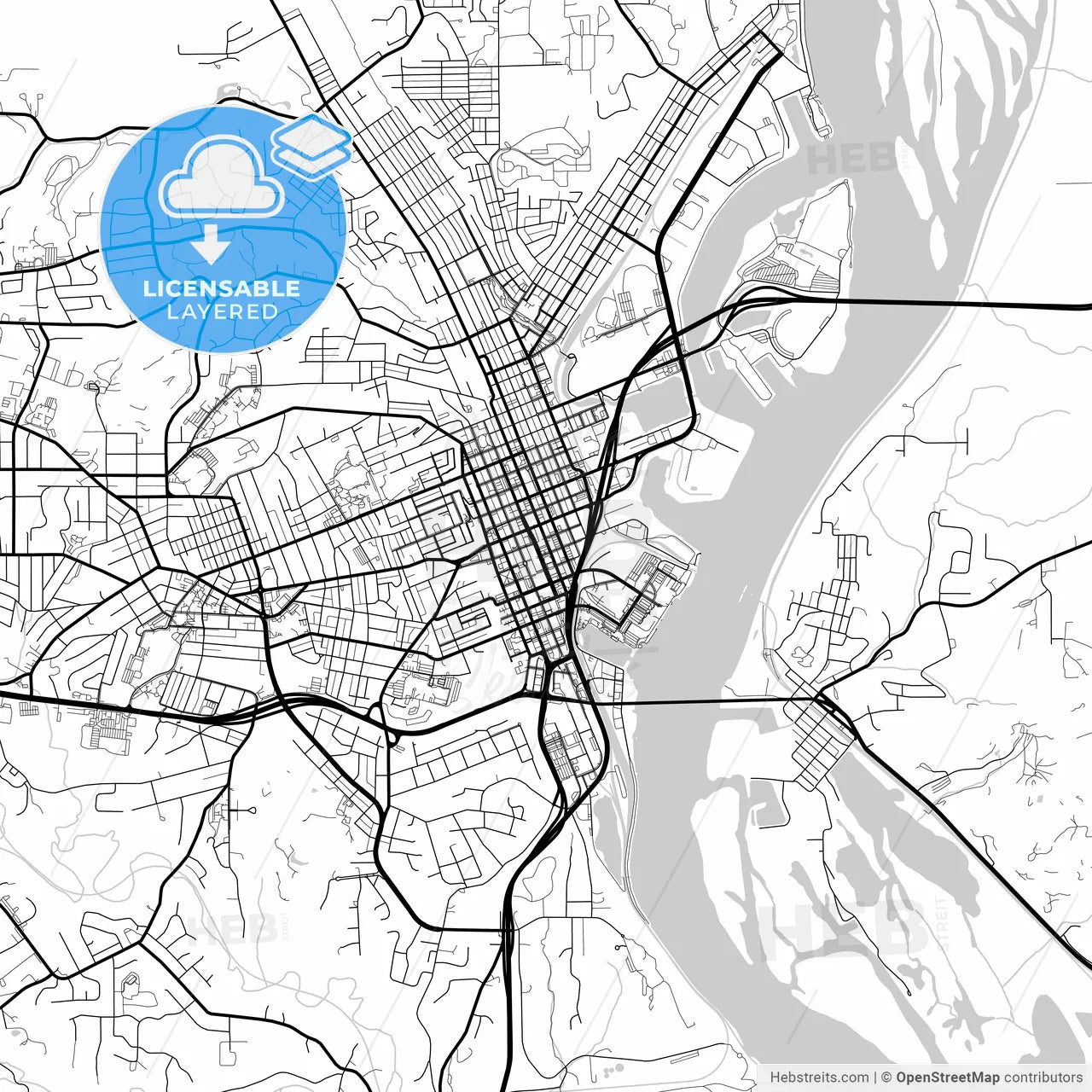 Layered PDF map of Dubuque, Iowa, United States