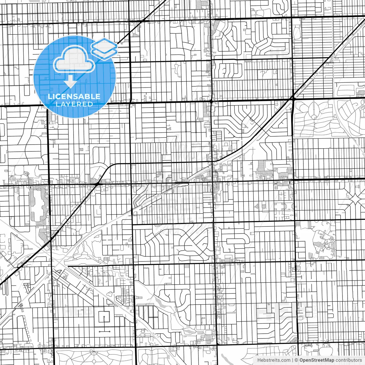 Layered PDF map of Oak Lawn, Illinois, United States