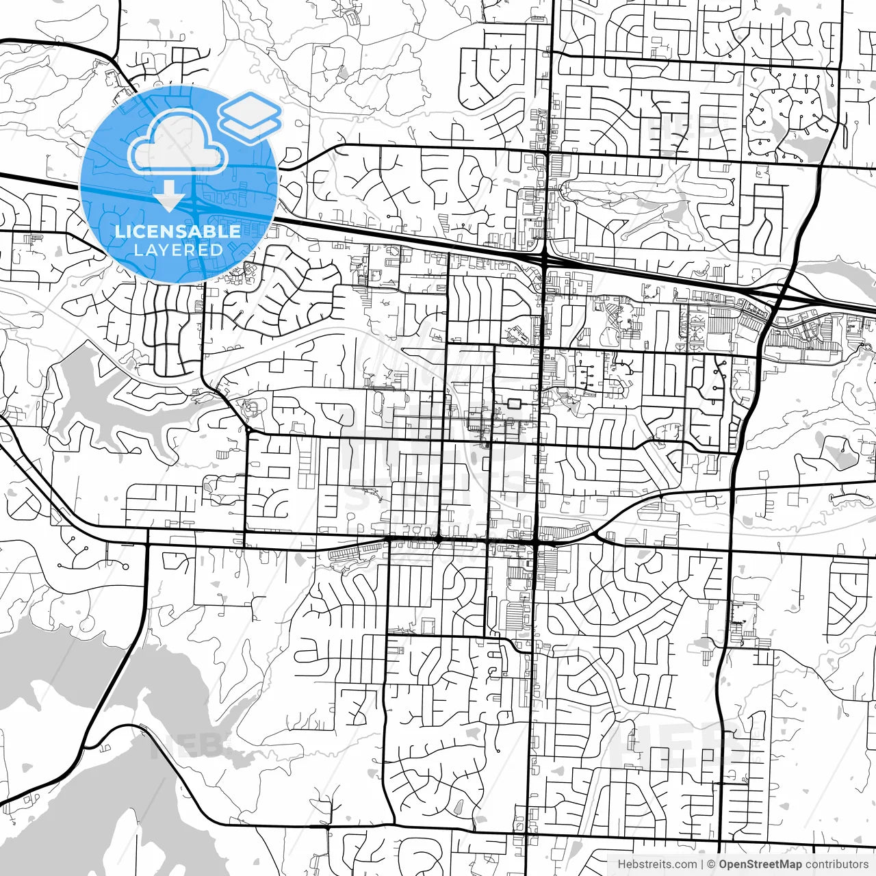 Layered PDF map of Blue Springs, Missouri, United States