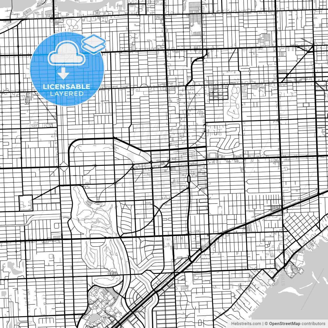 Layered PDF map of Coral Gables, Florida, United States