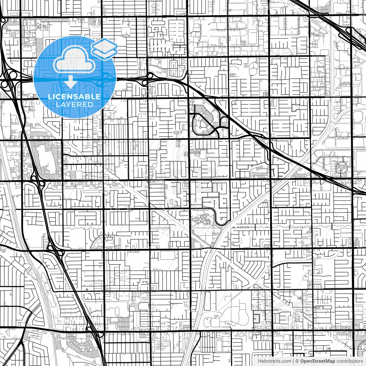Layered PDF map of Cerritos, California, United States