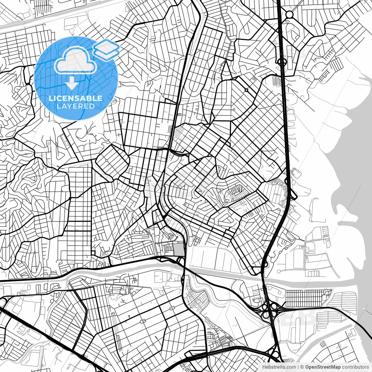 Layered PDF map of Duque de Caxias, Brazil