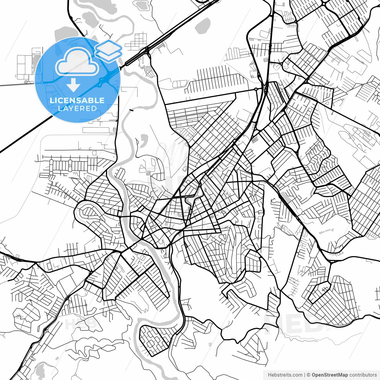 Layered PDF map of Jacarei, Brazil