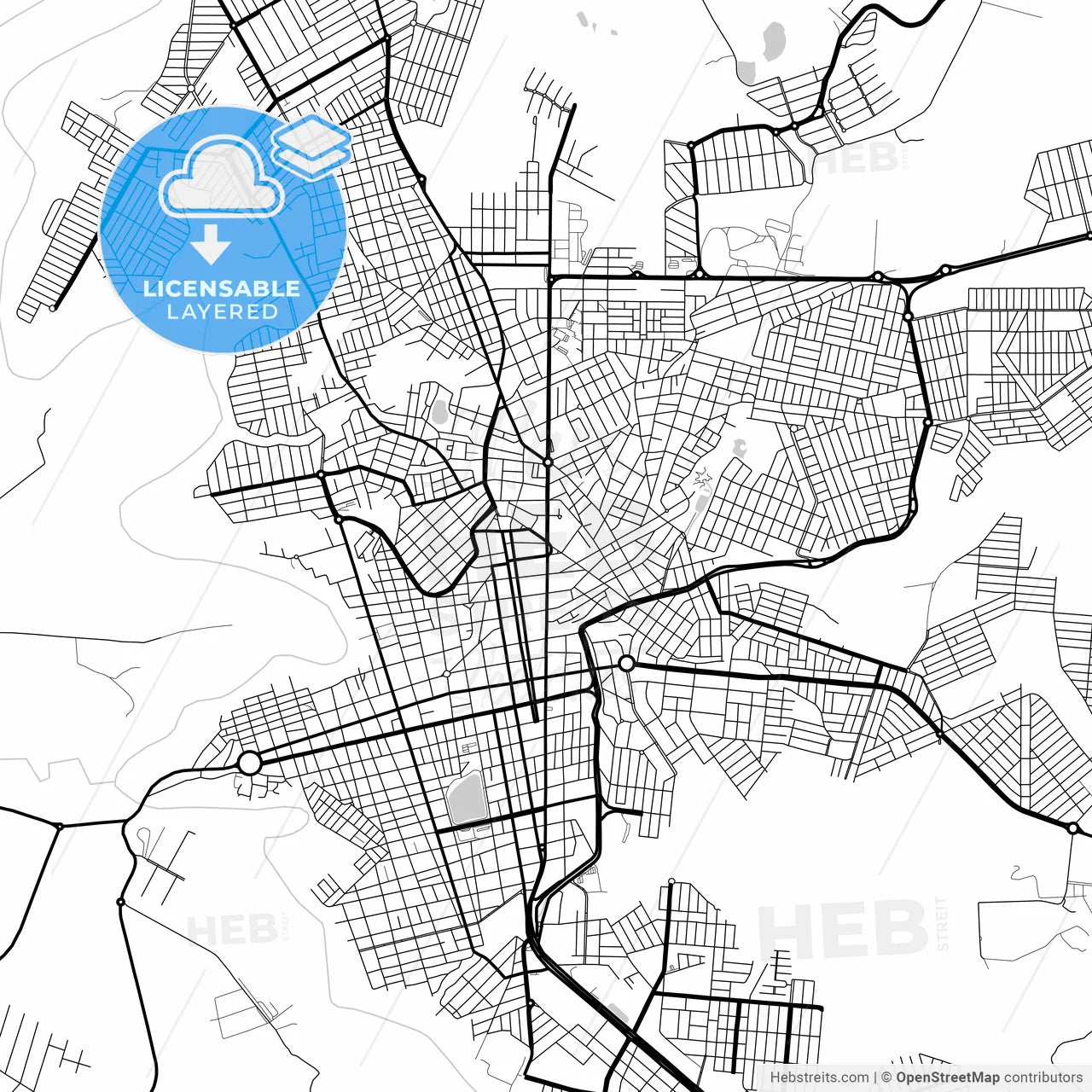 Layered PDF map of Patos de Minas, Brazil