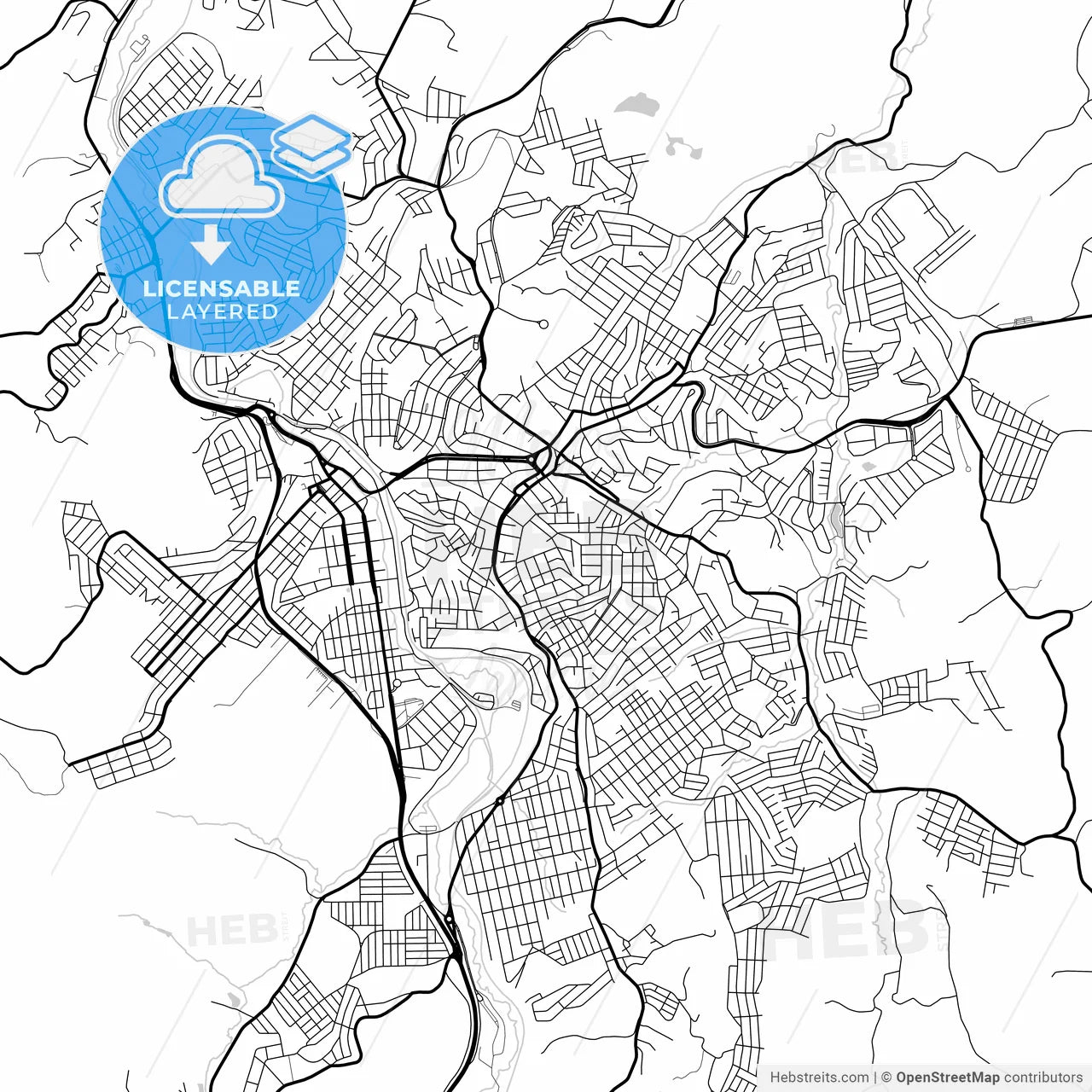 Layered PDF map of Conselheiro Lafaiete, Brazil