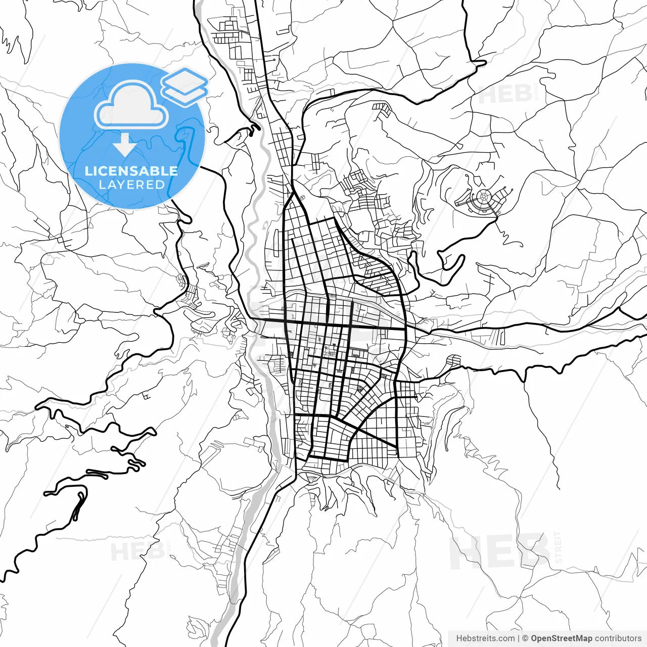 Layered PDF map of Huaraz, Peru