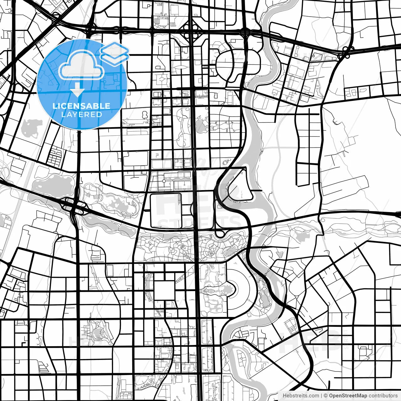Layered PDF map of Chengdu, Sichuan, China