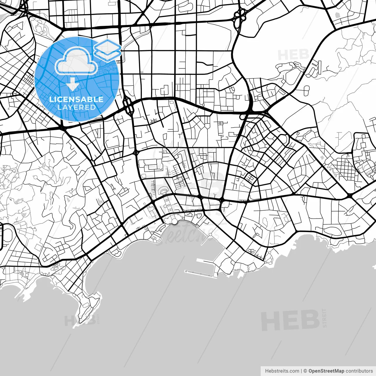 Layered PDF map of Qingdao, Shandong, China