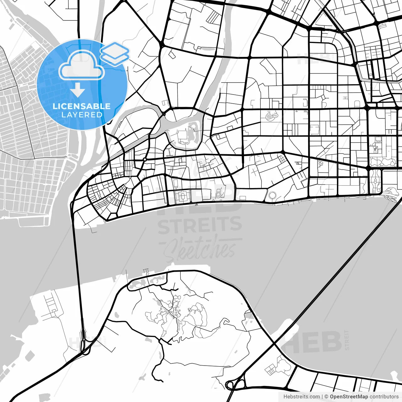 Layered PDF map of Shantou, Guangdong, China