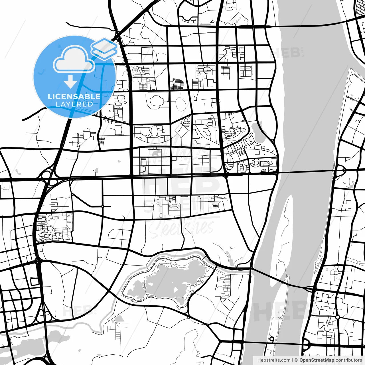 Layered PDF map of Changsha, Hunan, China