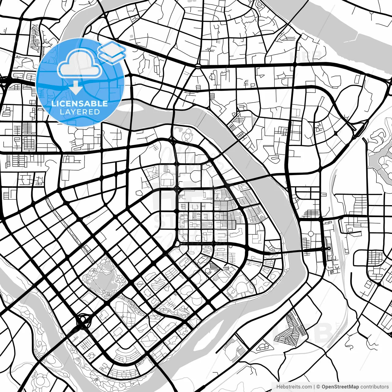 Layered PDF map of Ganzhou, Jiangxi, China