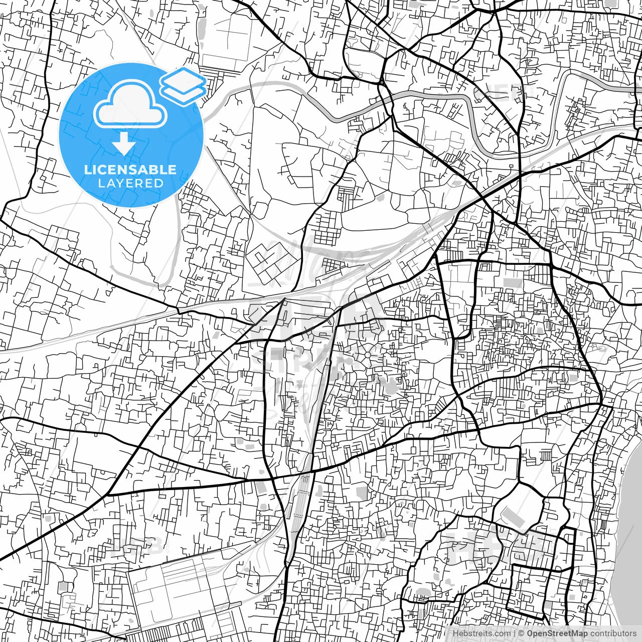 Layered PDF map of Varanasi, Uttar Pradesh, India