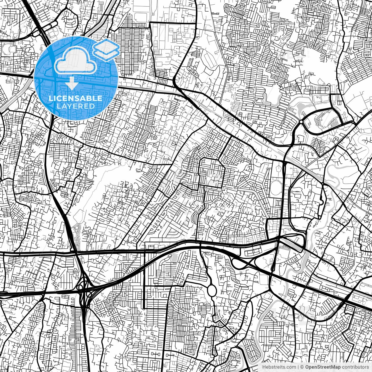 Layered PDF map of Bekasi, West Java, Indonesia