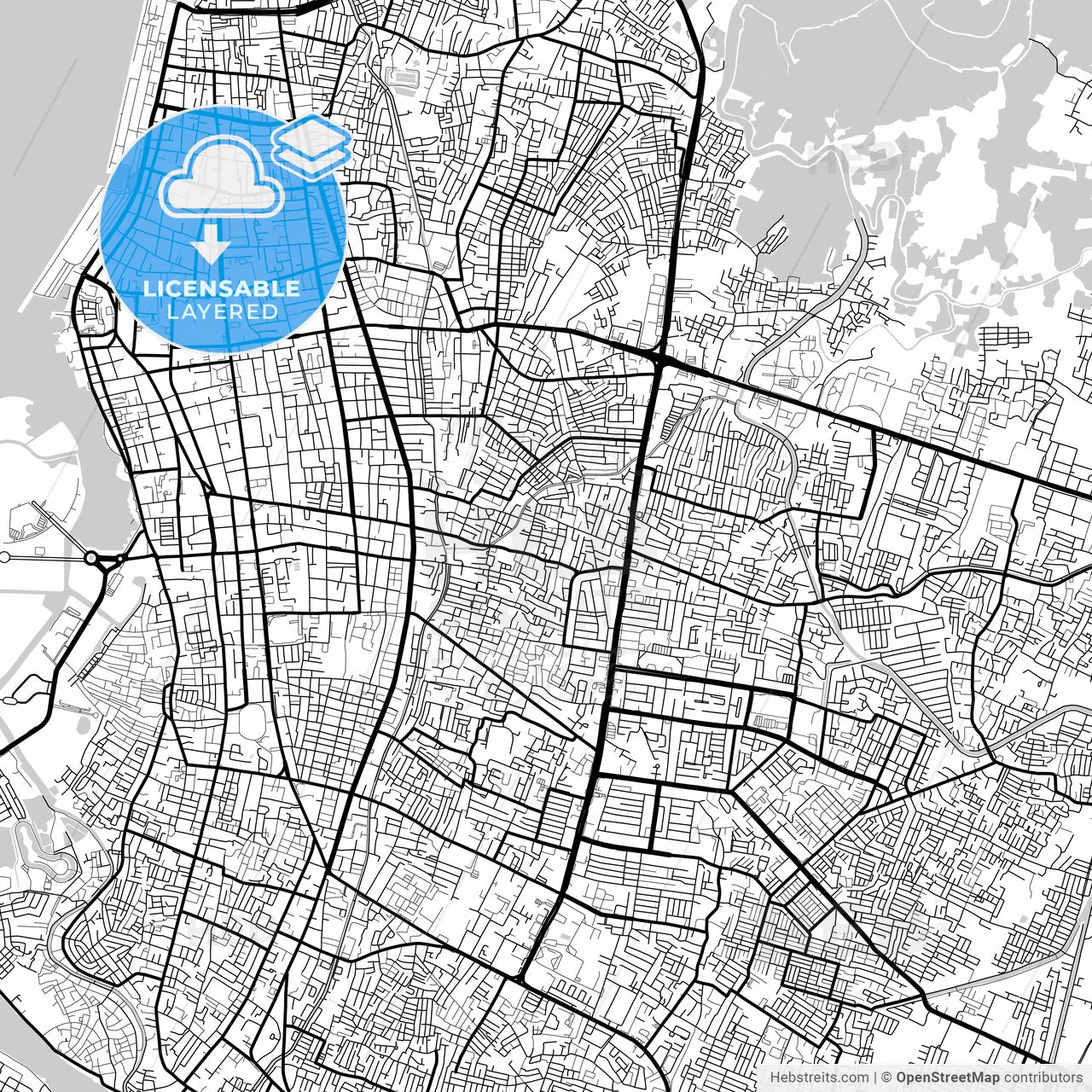 Layered PDF map of Makassar, South Sulawesi, Indonesia