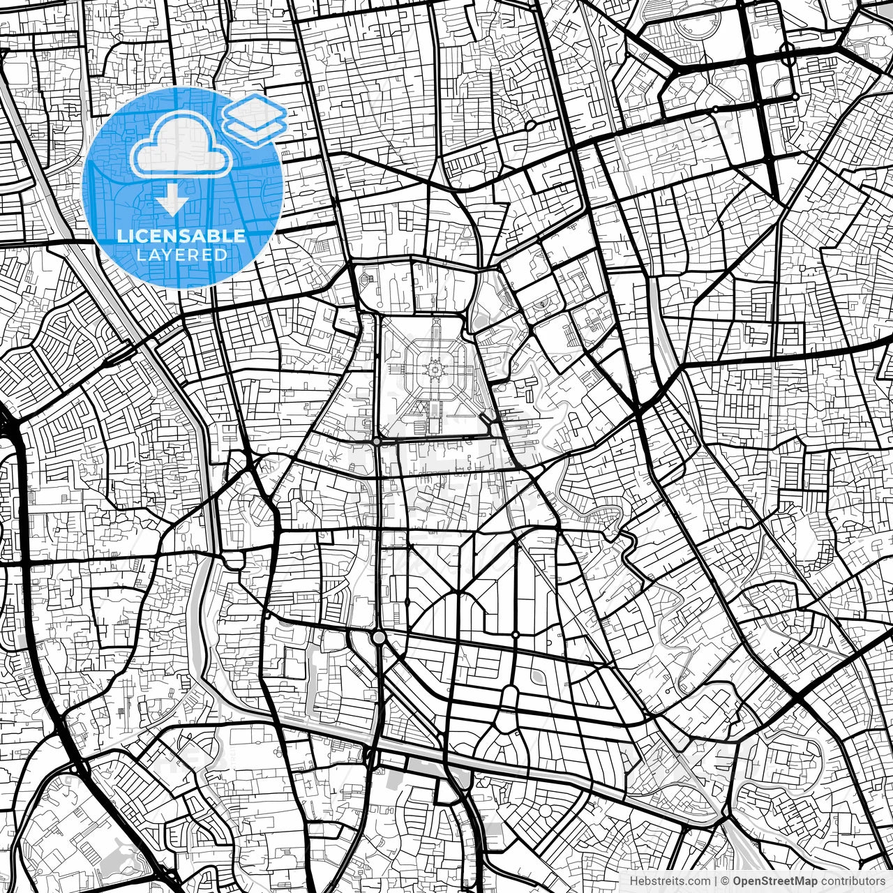 Layered PDF map of Central Jakarta, Indonesia