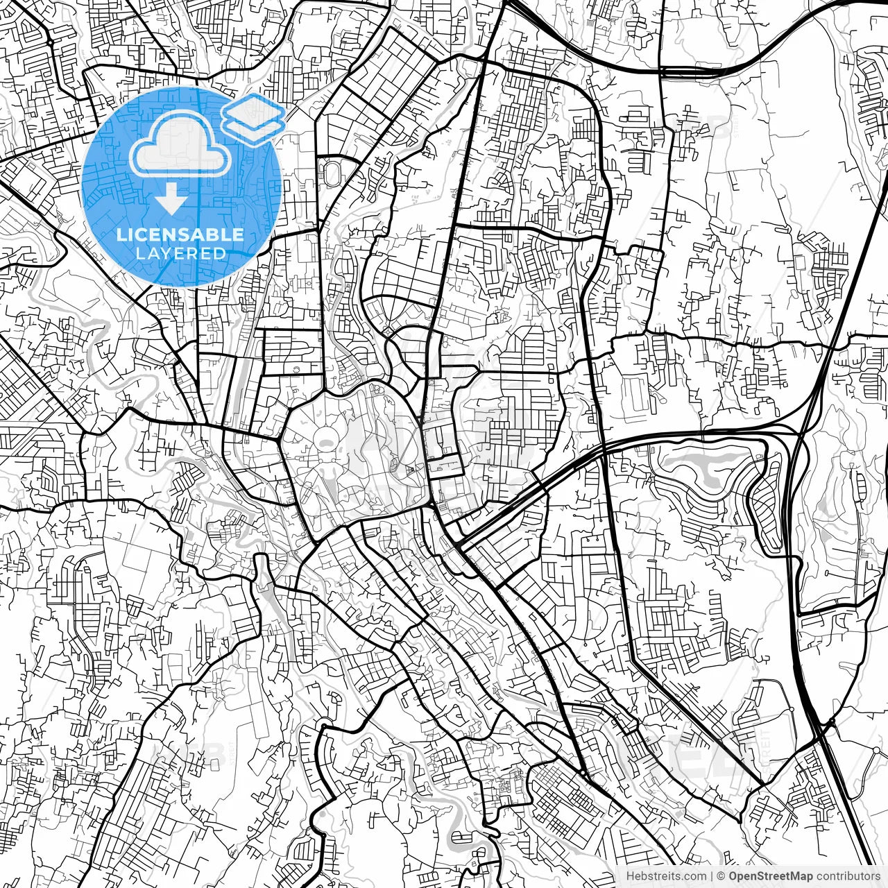Layered PDF map of Bogor, West Java, Indonesia