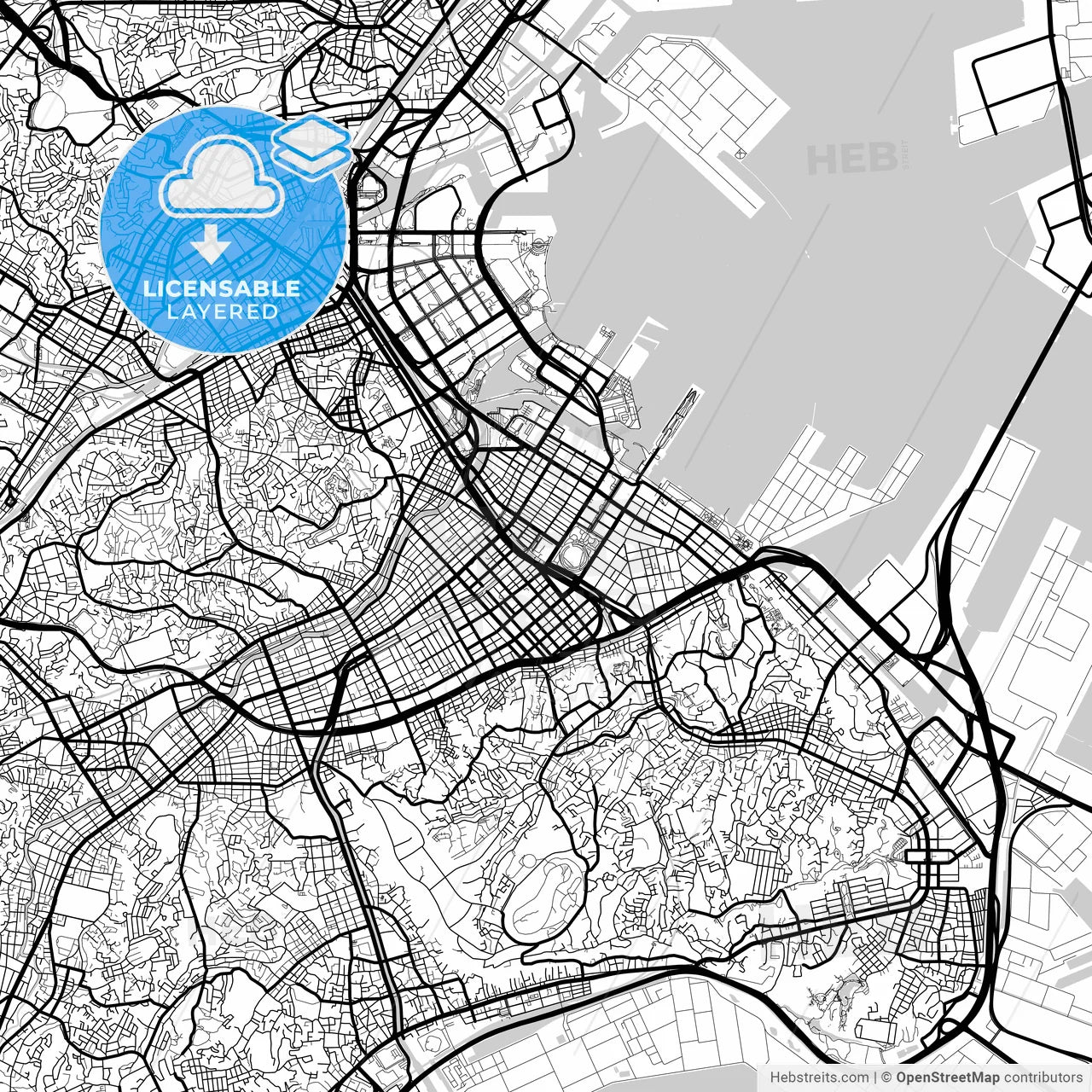 Layered PDF map of Yokohama, Kanagawa, Japan