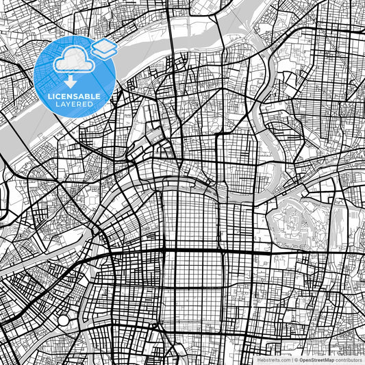 Layered PDF map of Osaka, Osaka, Japan