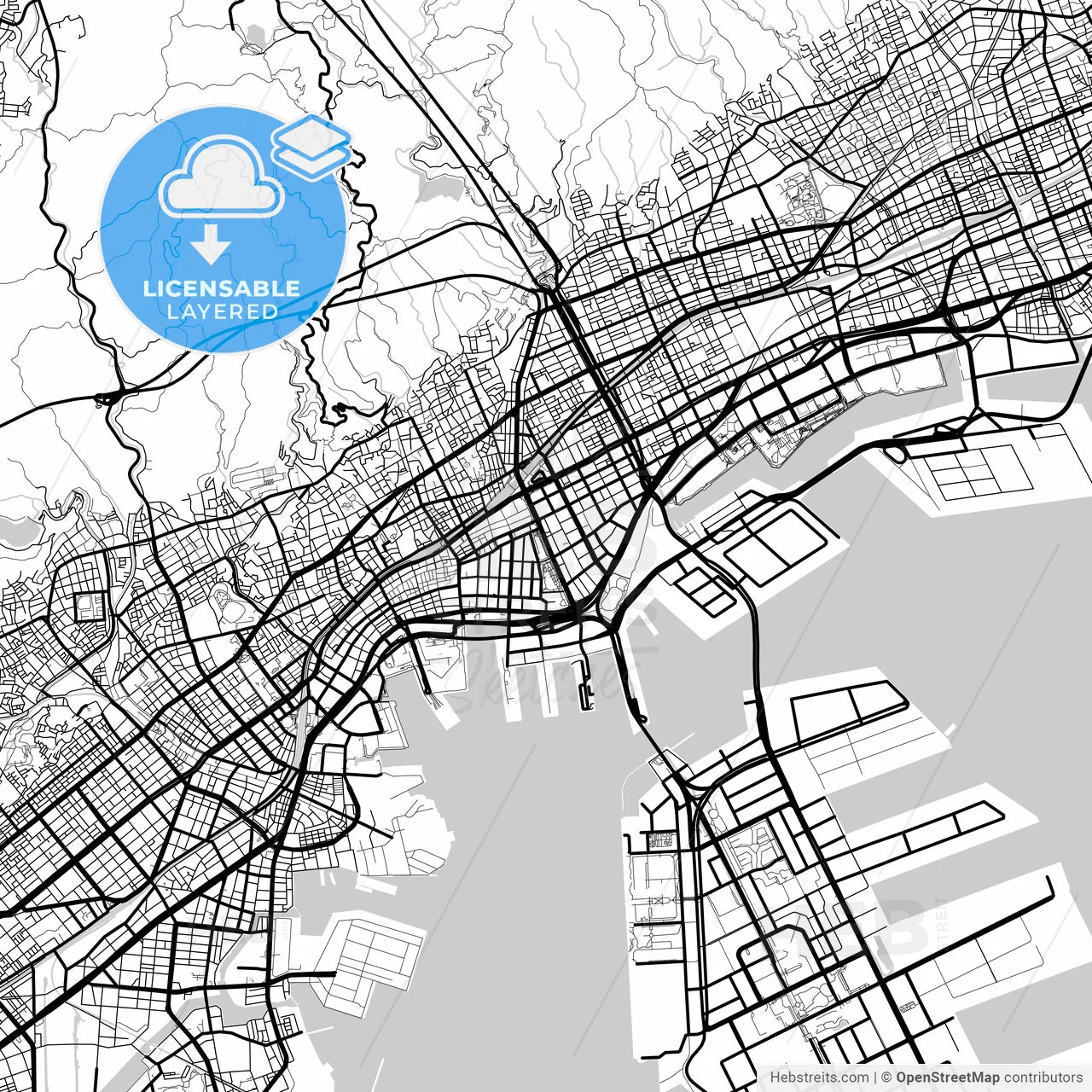 Layered PDF map of Kobe, Hyōgo, Japan