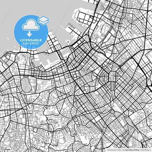 Layered PDF map of Fukuoka, Fukuoka, Japan