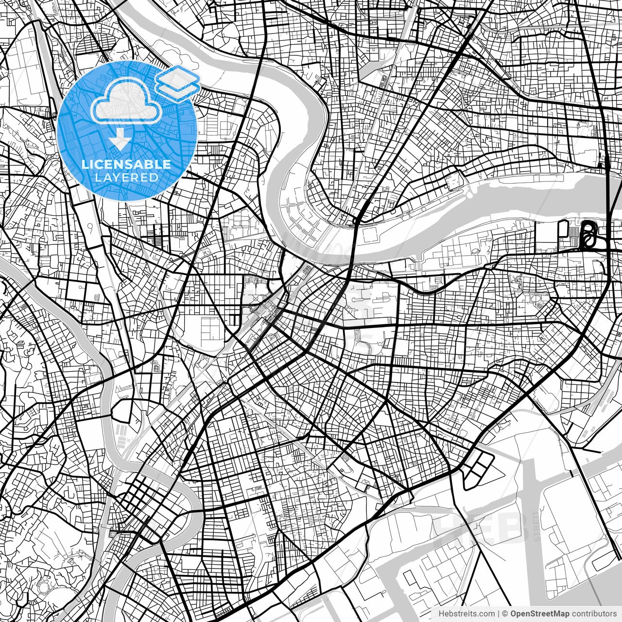 Layered PDF map of Kawasaki, Kanagawa, Japan