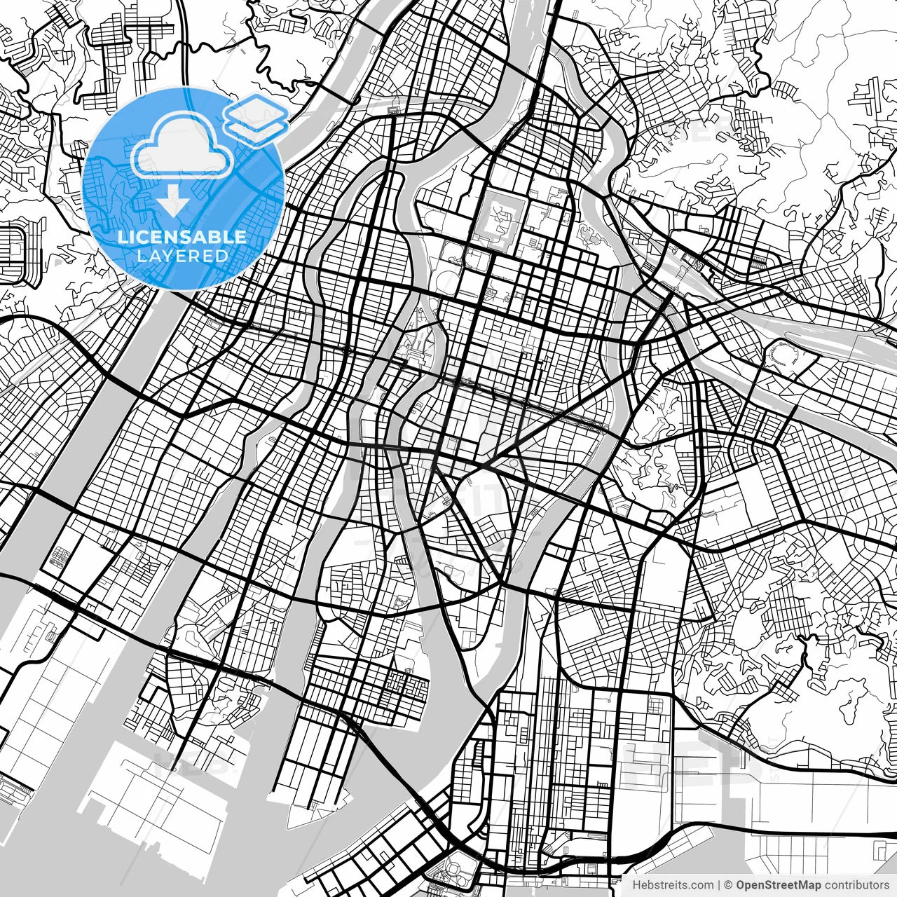 Layered PDF map of Hiroshima, Hiroshima, Japan