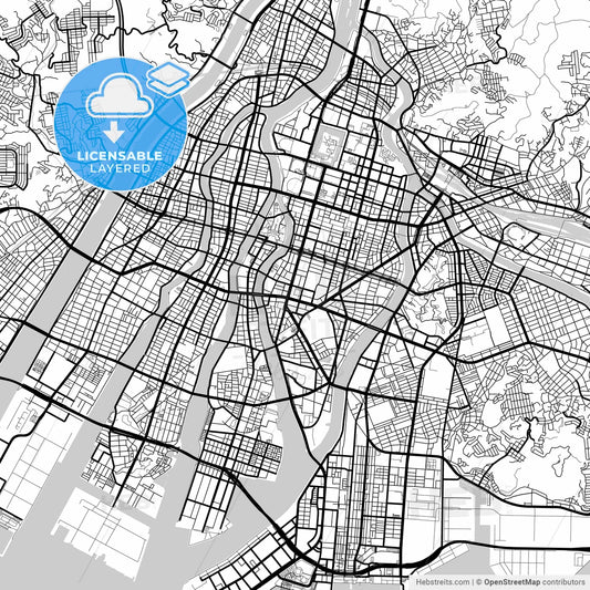 Layered PDF map of Hiroshima, Hiroshima, Japan