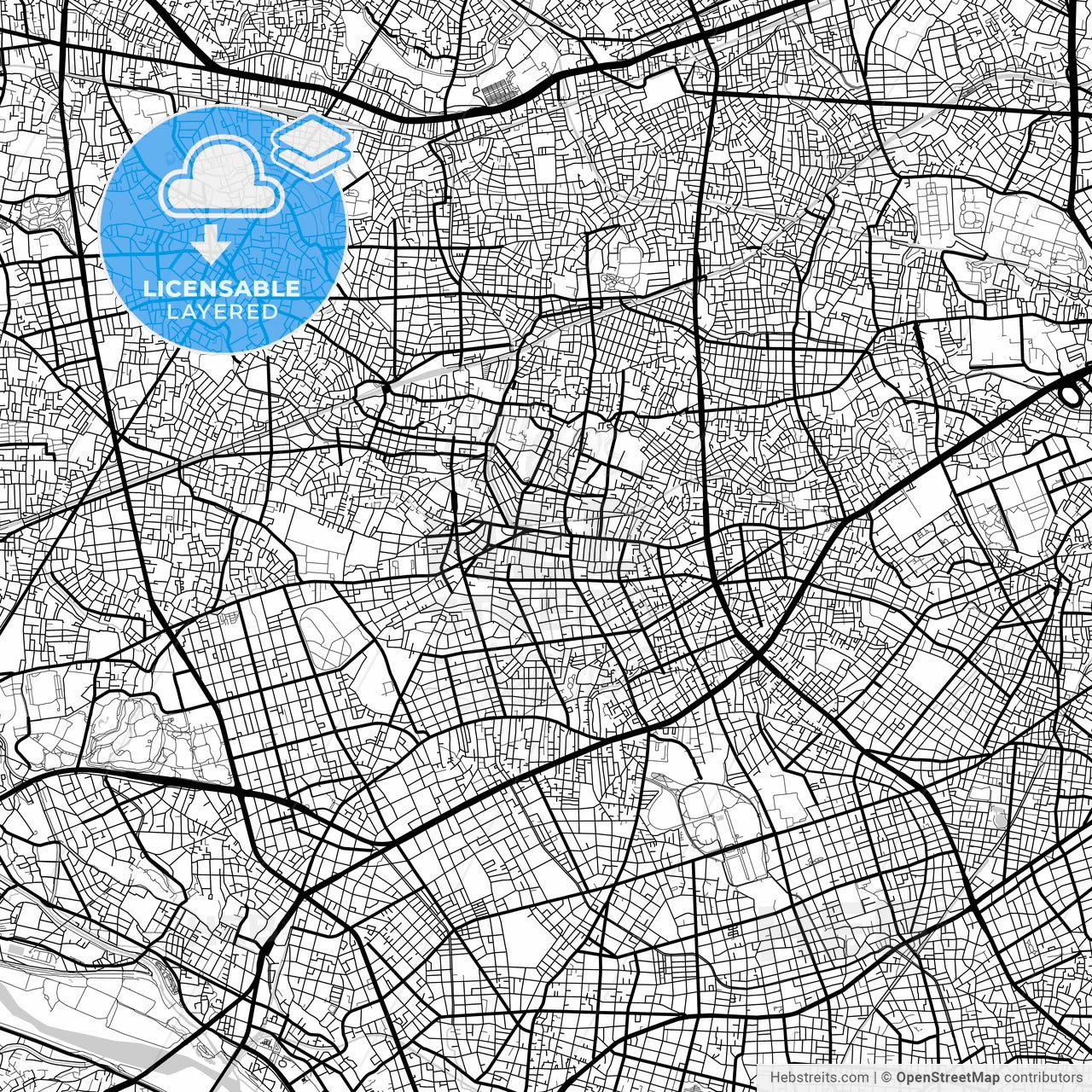 Layered PDF map of Setagaya, Tokyo, Japan