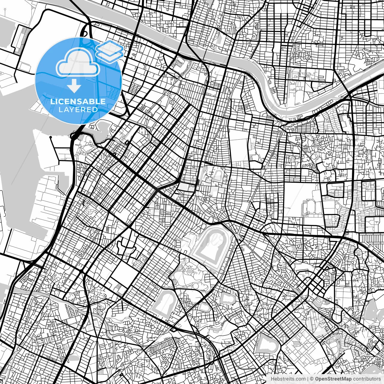 Layered PDF map of Sakai, Osaka, Japan