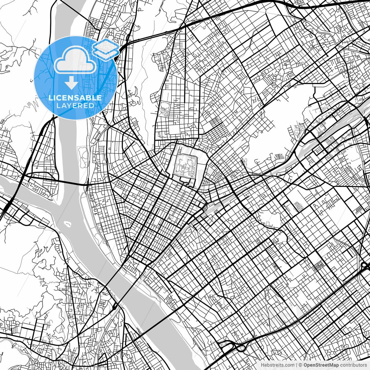 Layered PDF map of Shizuoka, Shizuoka, Japan